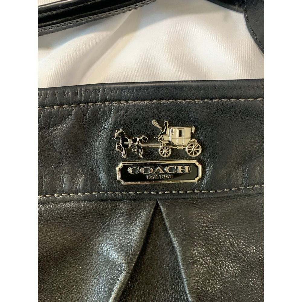 Coach Madison Maggie Black Leather Shoulder Bag Silver Hardware Pleated#888 - Picture 4 of 13